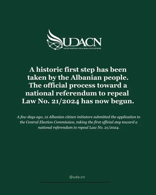 English announcement that the formal process toward a referendum on Law No. 21/2024 has begun.
